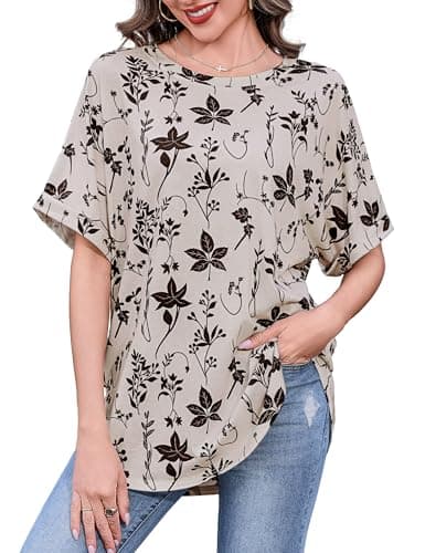 Totatuit Women's Oversized Tunic Tops for Leggings Crewneck Rolled Short Sleeve T Shirts Summer Casual Loose Fit Graphic Tees with Curved Hem XX-Large - Image 1