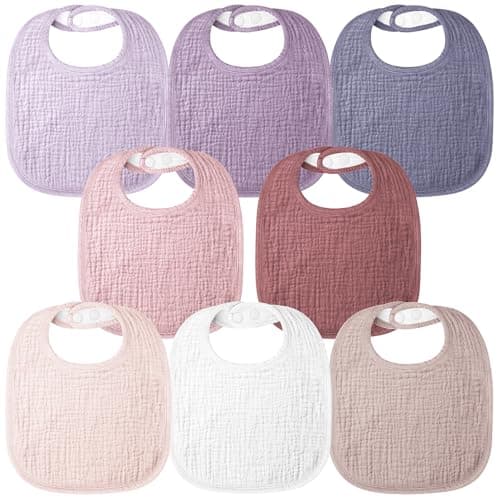 Bearmoss Baby Bibs for Drooling and teething 100% Cotton Muslin Bibs for Baby Boy & Girl,Adjustable, Ultra Absorbent,8 Pack (Summer Berry)