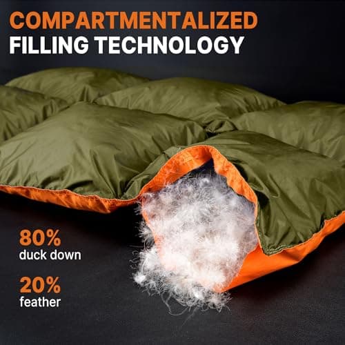 Gaialoop Down Puffy Blanket for 2 Person Car Camping Outdoor Travel Backpacking, 80% Duck Down & 20% Feather Lightweight Portable Soft Warm Cozy Camping Blanket Quilt, Olive Green - Thumbnail 4