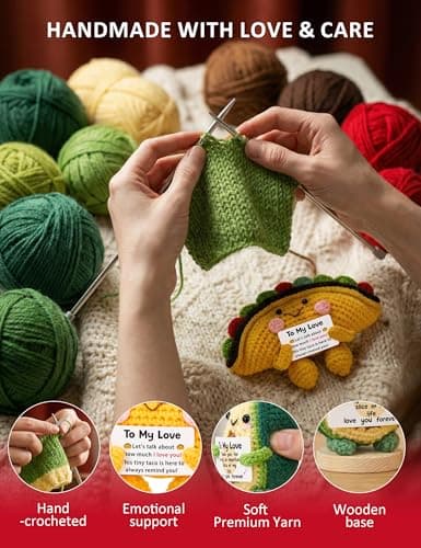Gifts for Him Her Boyfriend Girlfriend, 2Pcs Handmade Crochet Taco and Avocado to My Love, Anniversary Birthday Gifts for Women Men, I Love You Emotional Support Doll Romantic Gift for Wife Husband - Thumbnail 4