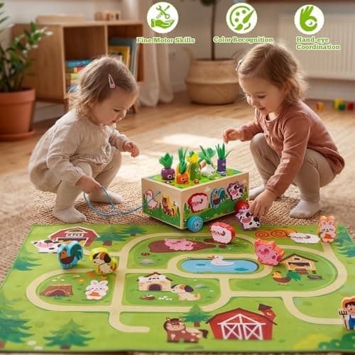 Montessori Toys for 1-3 Year Old Girls Boys|Birthday Gifts for 1 Year Old|Shape Sorting with Game Map|Wood Animal Farm Baby Toys for Baby 1+ 1-2 1st First Birthday Girl Easter Gifts - Thumbnail 2