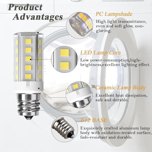 GARTO Dryer Light Bulb 120V 10W 25W Equivalent WE05X20431 WP22002263 Appliance LED Bulbs E12 5W 6000K White for Dryer Drum,Water Ice Dispenser,Refrigerators,Display Bulb-2pack. - Thumbnail 3