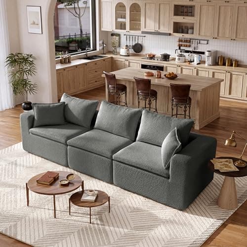 105" Modular Sectional Sofa, Cloud Boneless Couch with Layered Cushion, 3 Seaters Flexible Module Sofa Convertible L Shaped Couches Combination for Living Room and Office(Gray, 105" 3 Seaters) - Thumbnail 6