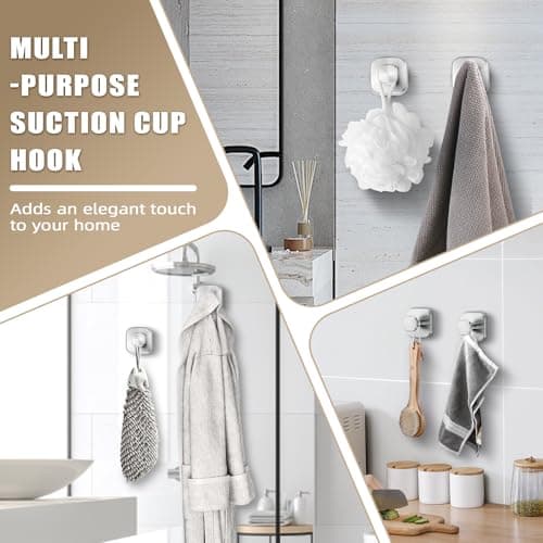 Fenas No-Drill Reusable Suction Cup Hooks, 2-Pack Brushed Nickel – Towel, Robe, Loofah, Coat Hook for Glass, Mirror, Tile, Shower, Bathroom, Kitchen & Metal (Smooth, Non-Porous Surfaces) - Thumbnail 3