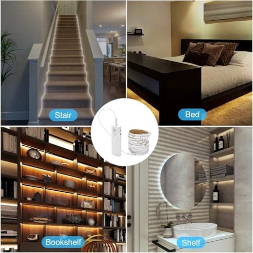 Rechargeable LED Strip Lights for Cabinets - LUXJET 2M Cool White Motion Sensor led Strip Lights for Bedroom, Kitchen, Under Cabinet, TV, Stairs, Door Frame - Thumbnail 2