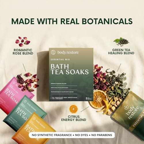 Body Restore Bath Tea Soaks Gift Set – Spa Gifts for Women, Mom, Wife & Self Care Lovers – Relaxing Botanical Bath Sachets for Stress Relief & Hydrated Skin – Essential Mix (3 Pack) - Thumbnail 4