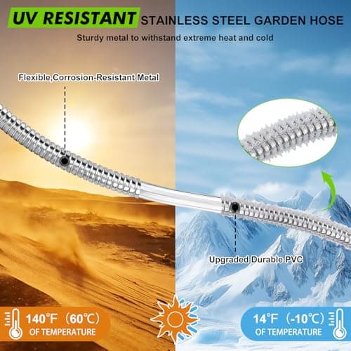 Metal Garden Hose 10FT Stainless Steel Water Hose with Metal Connector Flexible Heavy Duty Garden Hoses, Lightweight, Rust Proof, Durable Puncture Proof Water Pipe for Yard, Lawn, Outdoor, RV - Thumbnail 5
