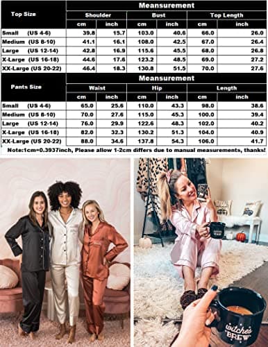 Pjmlifecoco Button Down Pajamas Women Silk Satin Pajama Set Long Sleeve Soft 2 Piece Pjs Solid Cozy Sleepwear Pink - Thumbnail 6