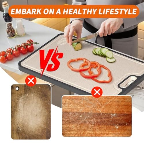 Cutting Board for Kitchen, Cutting Board Double Sided Food Grade, Pure Titanium and Wheat Straw PP Non-slip durable and easy to clean (Large) - Thumbnail 4