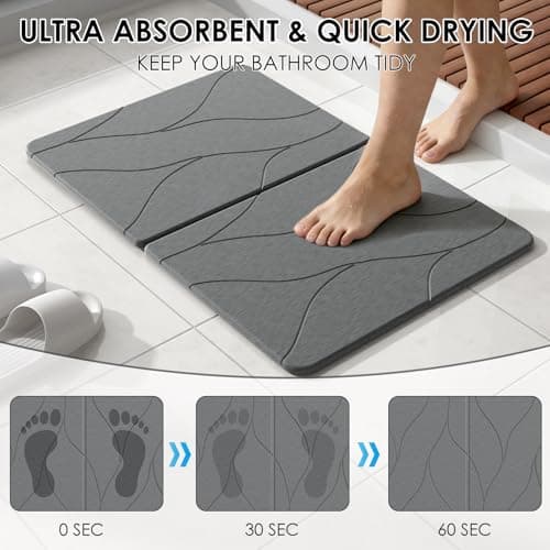 Foldable Diatomaceous Earth Bath Mat - 24"x16" Ultra-Absorbent Stone Shower Mat for Bathroom Floor - Instant Dry Non-Slip Diatomite Floor Mat - Minimalist Stone Dish Drying Mat for Kitchen - Thumbnail 2