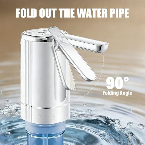 Water Dispenser Pump for 5 Gallon Water Bottles, USB Type-C Rechargeable with 1200mAh Battery, Foldable Spout, One-Touch Control (40s/80s), Powerful Suction for Home, Office, Camping - White - Thumbnail 2