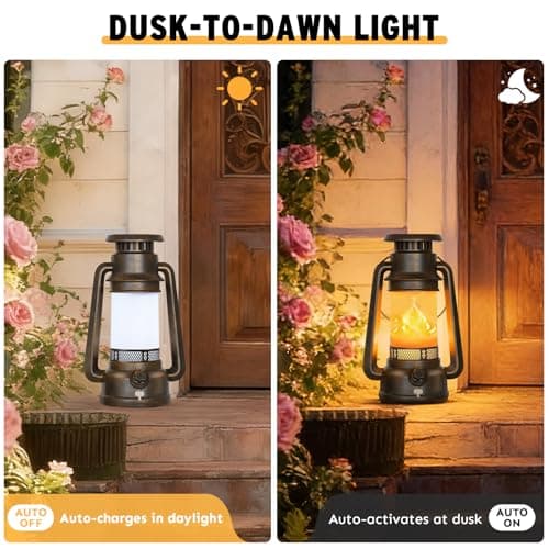 2 Modes Solar Lanterns Outdoor Waterproof, Rechargeable LED Flame Solar Lanterns Decorative Outdoor, Vintage Lantern Hanging Solar Lights for Yard, Porch, Camping, Patio, Garden, Cabin, Gifts (2 Pack) - Thumbnail 4