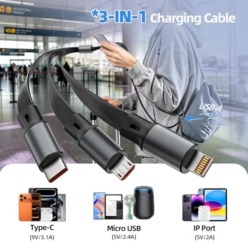 Retractable Multi Charging Cable, 3 in 1 Multiple Charger Cord, Retractable Car Charger Cable with Type C/L/Micro USB Ports for iPhone 17 16 15 14 Pro/ Galaxy S25/Pad, Car Accessories for Men 4ft - Thumbnail 5