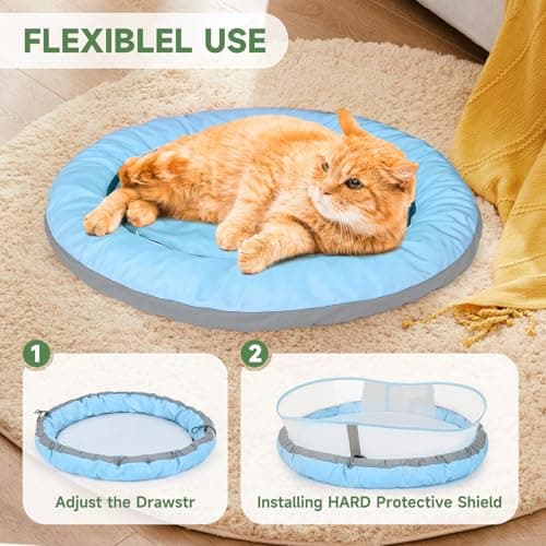 Cat Beds for Indoor Cats, Round Dog Bed for Small Dogs, Puppy, Kitten -Soft Plush Washable Cat Bed Calming with Protective Shield (Blue，21 Inches) - Thumbnail 6