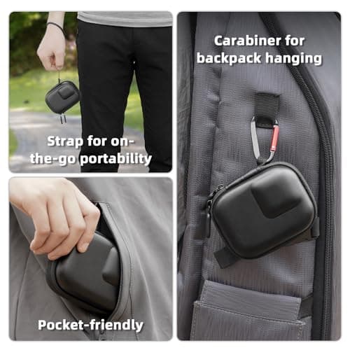 Flymile Small Carrying Case + Screen Protector for DJI Osmo Action 6, PU Hard Portable Travel Storage Bag with Carabiner & Wrist Strap, Tempered Glass Film Protective Lens Cover Accessories Kit - Thumbnail 5