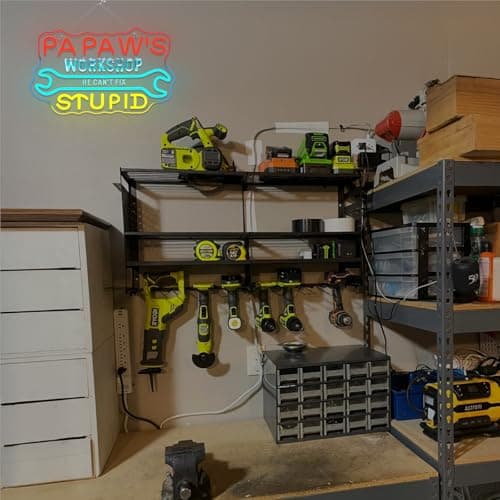 Workshop Neon Sign Garage Neon Signs for Wall Decor Wrench Led Lights He Cant Fix Stupid Light Up for Papas Garage Carport Man Cave Repair Shop Decoration DIY Lovers Gifts - Thumbnail 2
