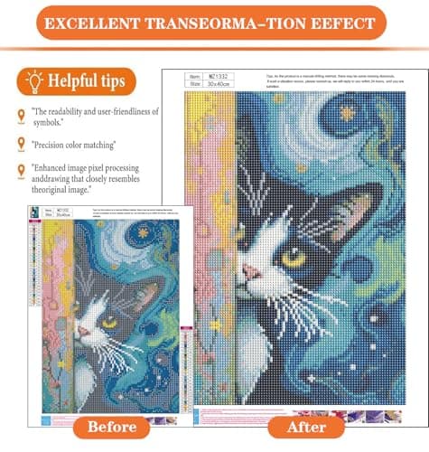 igoodom Cat Diamond Art Kits for Adults, Black Cat Diamond Painting Kit, Full Drill Round Diamond Art Kits, DIY Gem Art and Crafts for Home Wall Decor Gift 12x16inch - Thumbnail 2