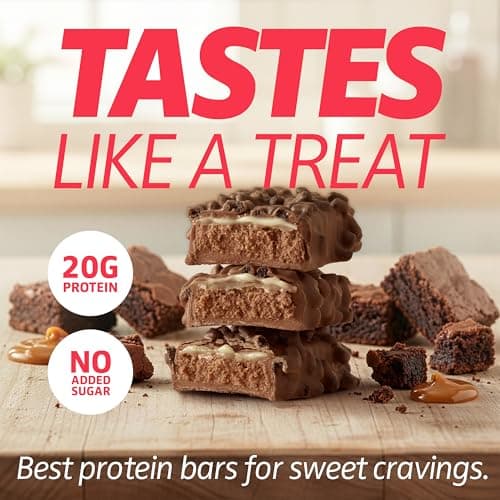 Satisfy Your Crave Protein Bars– High Protein Delicious Snacks– 20g of Protein, No Added Sugar– Chocolate Caramel Crisp– Perfect for Breakfast, On-the-Go Snack, Pantry Staple & Office Treat– Non-GMO, 12 Pack - Thumbnail 3