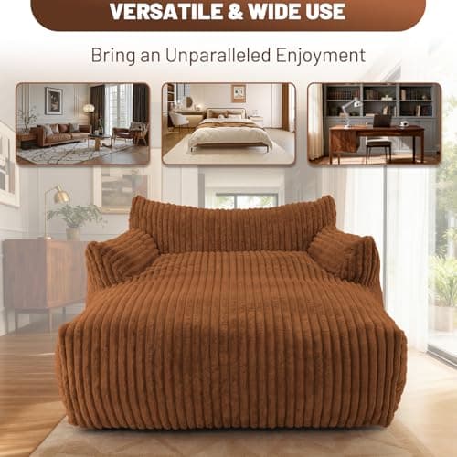 HABUTWAY Comfy Floor Sofa Giant Plush Reading Chair Indoor Cozy Couch with Armrests Oversized Couch Upholstered Boneless Sofa Portable Cloud Couch Accent Chair for Living Room, Bedroom (Brown) - Thumbnail 4
