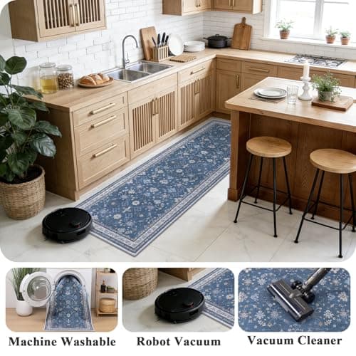Ileading Kitchen Rugs Sets of 2 Non Slip, Washable Kitchen Mats for Floor with Rubber Bottom, Farmhouse Kitchen Carpet Runner Set for Office, Sink, Laundry, Navy Blue - Thumbnail 4