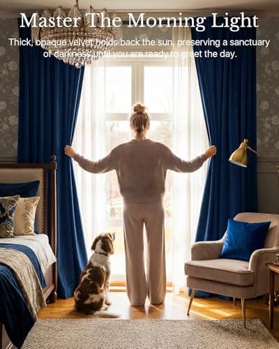 NICETOWN Navy Blue Velvet Curtains Blackout for Bedroom, Rod Pocket & Back Tab Room Darkening Soft Luxury Window Treatments Heavyweight Winter Drapes for Living Room, W52 x L84, 2 Panels - Thumbnail 2