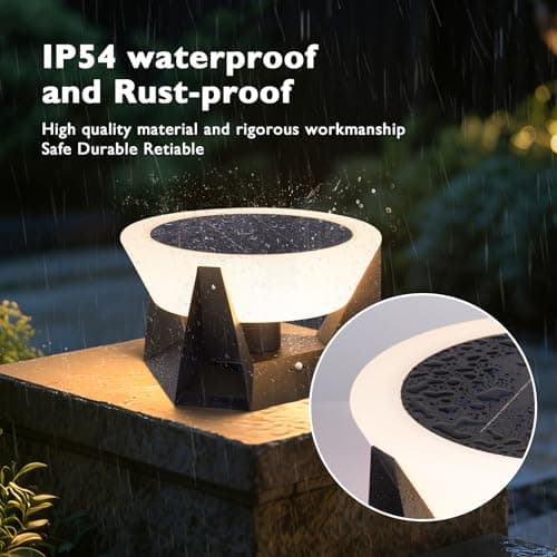 PAKEDANDUN Solar Post Lights Outdoor 15"x15", IP54 Waterproof Solar Lamp Post Light, E26 LED Bulb Pillar Lights Outdoor, Dusk to Dawn Column Lighting Lanterns for Posts Outside Deck Patio Garden Fence - Thumbnail 5