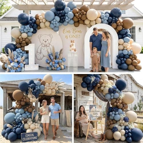 Double Stuffed Navy Blue Brown Balloon Arch Garland Kit - Thumbnail 6