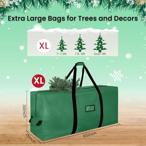 Christmas Tree Storage Bag 9 Ft, Tree Bags for Storage 9 Foot Christmas Tree Bag Storage Box - Strong, Extra Large, Waterproof, Reinforced Handles, Dual Zippers, Wide Opening Green Xmas Tree bag - Thumbnail 3