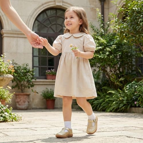 WIDE TOE BOX Toddler Mary Jane Dress Shoes Little Girl Party Dress Shoes Uniform Shoes for School Wedding Shoes,Gold Toddler 6 - Thumbnail 2