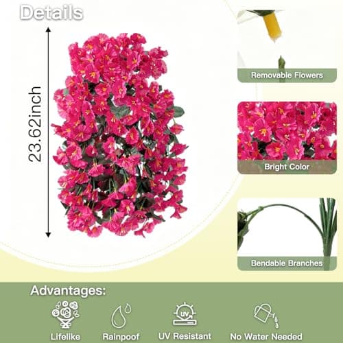 Artificial Flowers for Outdoors Fake Hot Pink Morning Glory Hanging Flower Decoration, 2Pcs Realistic Faux Plants Petunias Long Trailing Vines,Spring Decor for Porch Patio Balcony Planter Yard - Thumbnail 4