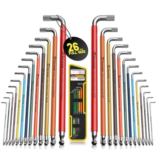 Facoow Allen Wrenches Sets, 26pcs Full Size SAE & Metric Hex Key Set with Tool Organizer Bag, Heavy Duty Extra Long Arm Allen Wrenche Sets, Ball End Allen Keys, Color Coded Premium Allen Wrench Set - Image 1