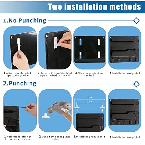 YONGAIJIA Bedside Wall Mount Shelf, Adhesive Bedside Organizer for Remote、Phone、Glasses. Bedside Accessories Storage suitable for College Dorm 、bunk bed 、 Bedroom、Rv（Black） - Thumbnail 6