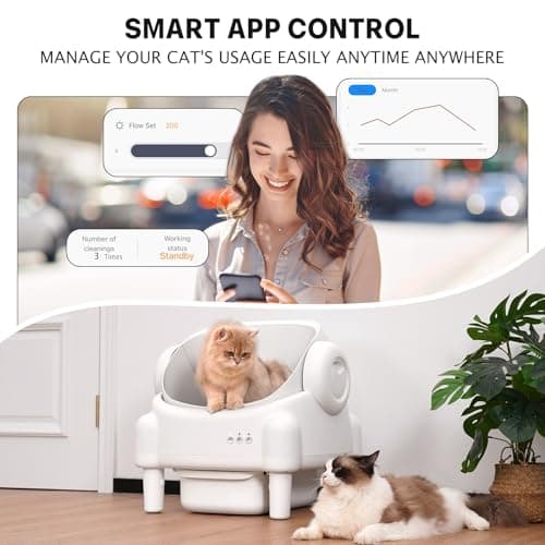 Self Cleaning Litter Box,Open Top Automatic Litter Box with App Control for Multiple Cats, Safety Sensors Protection, Odor Control Includes 2 roll Liners,Large Waste Bin, Cream White - Thumbnail 5