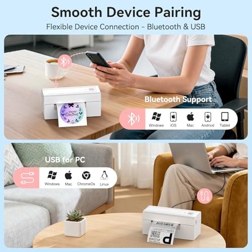 Hoorola Bluetooth Thermal Shipping Label Printer, Wireless 4x6 Shipping Label Printer for Packages, High-Speed Thermal Printer Compatible with Android, iOS & Windows for Amazon, Ebay, Shopify, USPS - Thumbnail 2