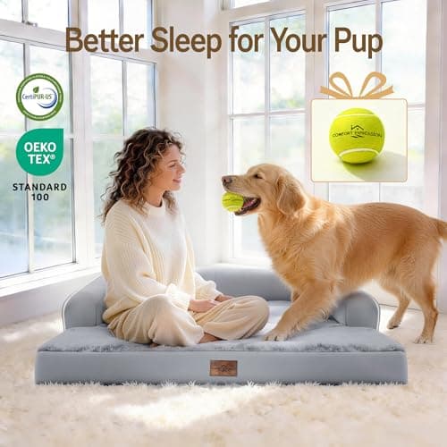 Comfort Expression Washable Orthopedic Large Dog Bed - Jumbo Large Dog Bed with Removable & Waterproof Cover Soft Pet Couch with Foam Support for Big Size Dogs with Bolster, 45x35 - Thumbnail 6