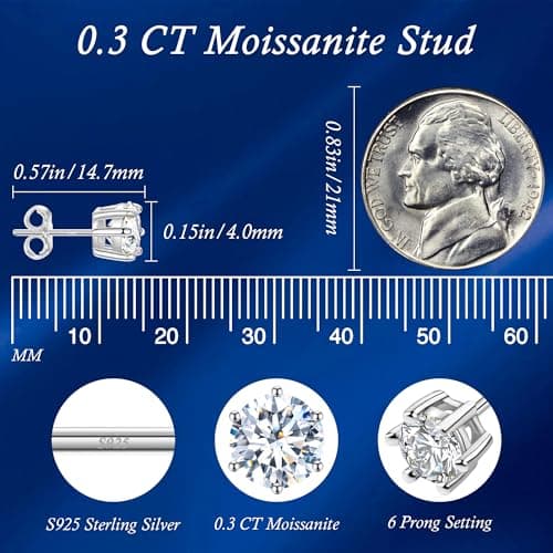 Trinckle Moissanite Earrings for Men, Hypoallergenic Sterling Silver Lab Created Diamond Earrings Women Moissanite Studs 0.3CT Moissanite Jewelry as Second Hole Earrings for Daughter Birthday Gifts - Thumbnail 6