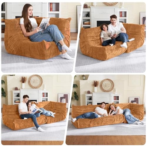 HABUTWAY Bean Bag Chair, Memory Foam Bean Bag Chairs for Adults, Fireside Corner Chair Lazy Floor Corner Sofa for Living Room, Bedroom, Dorm, Office (Brown) - Thumbnail 3