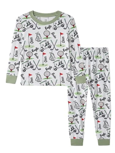 NewSeed So Soft Kids 2-Piece Viscose from Bamboo Outfit Set, Long Sleeve Top & Leggings, Cozy Base Layer for Boys & Girls (Golf Themed, 11-12Y) - Image 1