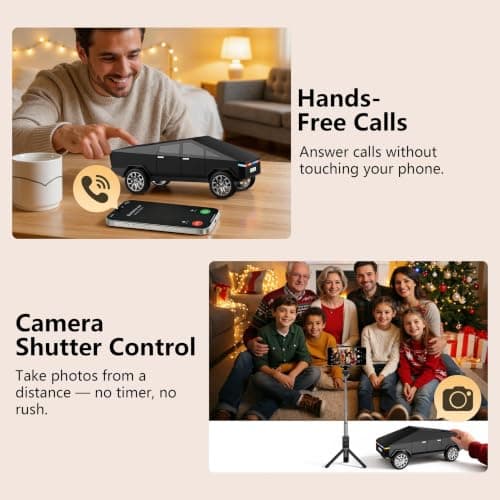 AONOX Cybertruck Bluetooth Speaker for Car, Mini Wireless Speaker with LED Lights, FM Radio, USB/TF Card, TWS Stereo, Desk Gaming Outdoor Use, Gift for Car Lovers - Thumbnail 4