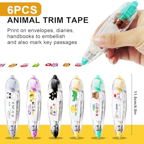 6Pcs Correction Pen, Cute Stationary, Tape Pen, Cute Animals Press Type Decorative Pen, DIY Cartoon Correction Tape for Gift, Stocking Stuffers, Christmas, Classroom Must Haves, School Supplies - Thumbnail 3