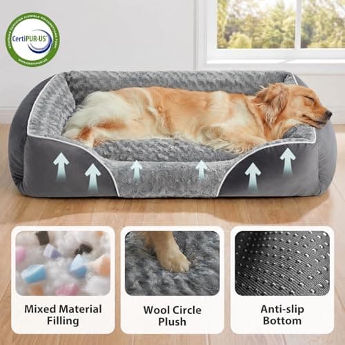 RRPETHOME XL Dog Beds Extra Large Sized Dog,Washable Rectangle Dog Bed for XL Dogs,Orthopedic Pet Bed with Anti-Slip Bottom for Extra Large Dogs,Grey,42"x30"x7" - Thumbnail 4