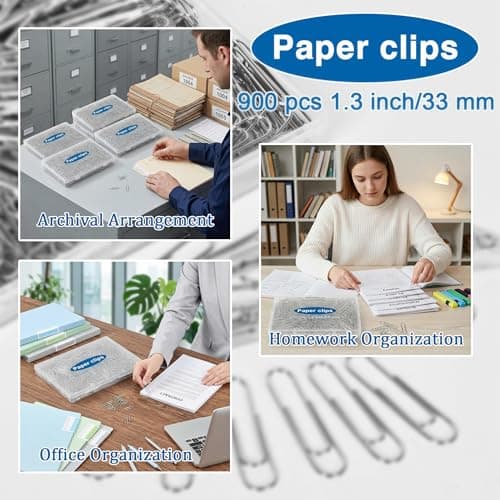 Krvyrn 900 Count Paper Clips, 1.3 Inch (33mm) Standard Size Silver Metal Paper Clips, Rust Resistant for Office School Home - Thumbnail 5