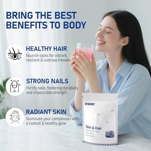 DSDD Biotin Supplement for Supports Healthy Hair, Skin & Nails, Hair Growth Vitamins for Women & Men with 1000mcg Biotin, 1000mg NAD, Collagen, Sodium, Non-GMO & No Gluten 20 Servings - Thumbnail 2