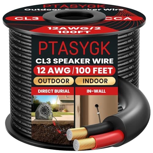 PTASYGK 12/2 Outdoor Speaker Wire - Direct Burial Speaker Cables CL3 CL2 Rated 100 Feet, UV Resistant CCA Cable for Garden, Patio, Pool Audio Systems - Image 1
