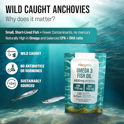 Omega 3 Fish Oil 4800 mg – EPA 1728 mg | DHA 1152 mg from Wild-Caught Anchovies – Burpless Mini Softgels – Pure Omega-3 Fatty Acid Supplement – Non-GMO, Gluten-Free, No Aftertaste – 240 Capsules - Thumbnail 3