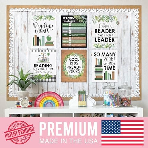 Hadley Designs Reading Posters for Classroom Elementary and Library Decor - 6 Reading Corner Decor for Classroom Decorations, Reading Strategies Library Posters, Farmhouse Bulletin Board Decorations - Thumbnail 3