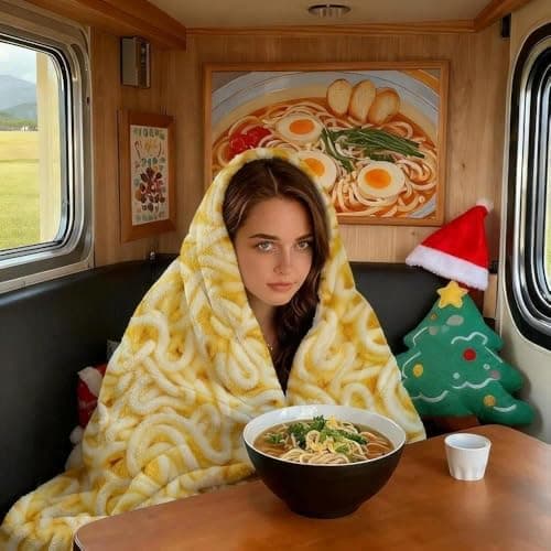 Sofevaim Ramen Noodles Blanket Realistic Food Blanket, Funny Birthday Gifts for Kids, Funny Throw Blanket for Couch Sofa Bed, Food Ramen Gifts 60" X 50" - Thumbnail 3