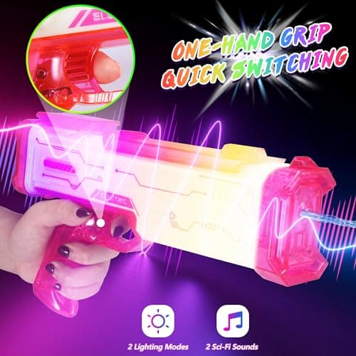Electric Squirt Gun for Adults Kids, Pink Water Gun Long Range with Spray Sounds and LED Lights, Rechargeable Battery Water Blaster Outdoor Summer Toys for Beach Pool Game, Up to 25 FT Range - Thumbnail 5