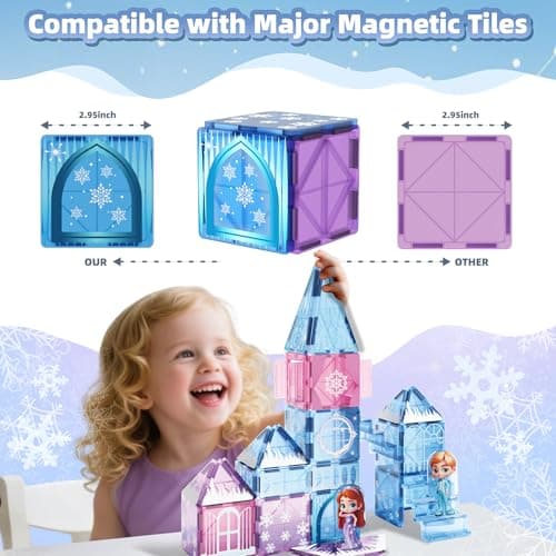 GobiDex Magnetic Building Blocks Princess Castle with 2 Dolls & Stairs, STEM Magnetic Tiles Building Toys for Kids Ages 3-5 4-8, Magnets Sensory Toddler Toys Birthday Gifts for 3+ Year Old Girls Boys - Thumbnail 4