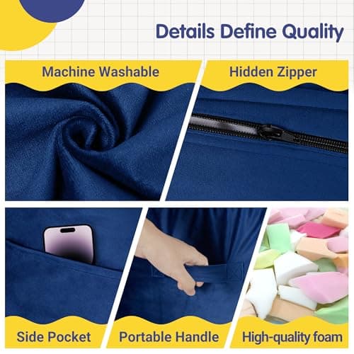 Cansunna 4FT Bean Bag Chairs,Comfy Beanbags Giant Bean Bags Chairs with Memory Foam Filling,Beanbag Chairs for Adults,Machine Washable Cover,Lazy Sofa for Gamming Room,Living Room & Bedroom,Blue - Thumbnail 5